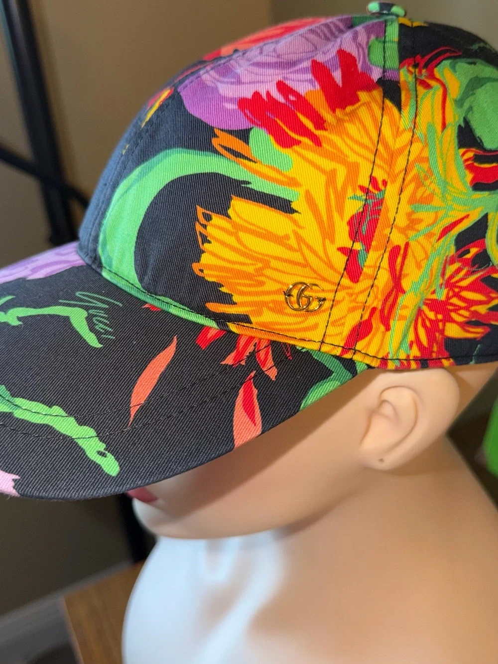 Gucci Floral Baseball  Hat in Black with Purple, Green & Yellow. $399 retail